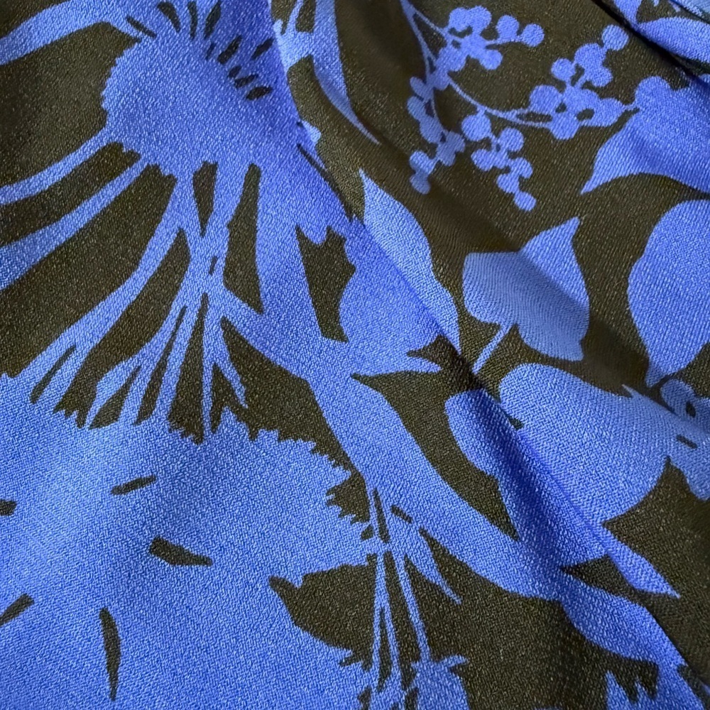 Michael Kors Blue Black Floral Pleated Hem Long Sleeve Dress Cocktail & Evening - Picture 4 of 6